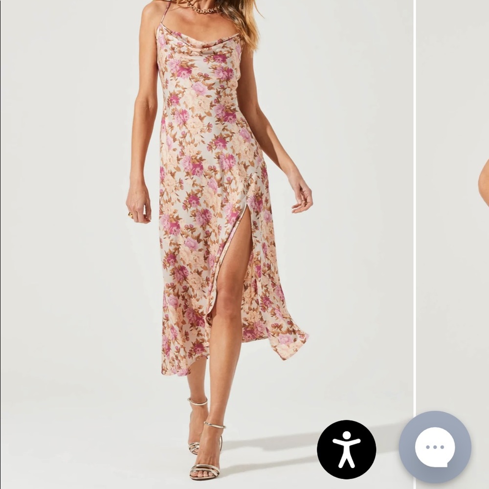 Astr Gaia midi dress size small taupe fushcia floral worn once